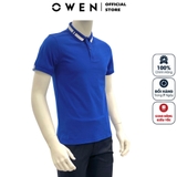 Áo Thun polo Nam Tay Ngắn Có Cổ Owen APV233198 màu xanh phối trắng dáng Body fit chất liệu CVC Spandex