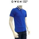 Áo Thun polo Nam Tay Ngắn Có Cổ Owen APV233198 màu xanh phối trắng dáng Body fit chất liệu CVC Spandex