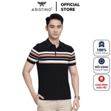 Áo Thun Polo Nam Cổ Bẻ Aristino APS017S3 màu Đen 1 kẻ Jacquard