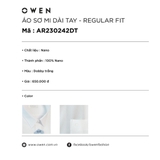 Áo Sơ Mi Nam Tay Dài Owen AR230242DT màu dobby trắng dáng regular fit tà lượn có túi vải nano