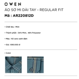 Áo Sơ Mi Nam Tay Dài Owen AR220812D Kẻ caro xanh đậm  Dáng Regular Fit Vài bạc hà