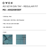 Áo Sơ Mi Nam Tay Dài Owen AR220813DT Kẻ caro xanh mint đậm Dáng Regular Fit Tà Lượn Có Túi Chất Vải Bạc Hà