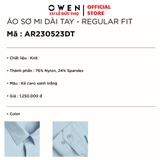 Áo Sơ Mi Nam Tay Dài Owen AR230523DT màu in xanh trắng Dáng regular fit tà lượn không túi chất liệu Knit
