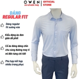 Áo Sơ Mi Nam Tay Dài Owen AR230533DT màu in xanh trắng dáng regular fit tà lượn có túi chất liệu knit