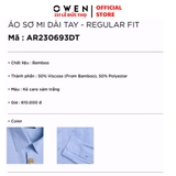 Áo Sơ Mi Nam Tay Dài Owen AR230693DT màu kẻ caro xanh trắng dáng regular fit tà lượn có túi chất liệu sợi tre