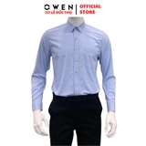 Áo Sơ Mi Nam Tay Dài Owen AR230693DT màu kẻ caro xanh trắng dáng regular fit tà lượn có túi chất liệu sợi tre