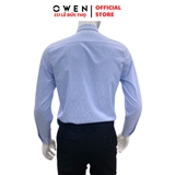 Áo Sơ Mi Nam Tay Dài Owen AR230693DT màu kẻ caro xanh trắng dáng regular fit tà lượn có túi chất liệu sợi tre