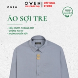 Áo Sơ Mi Nam Tay Dài Owen AR230730DT màu kẻ nhuyễn xanh dáng regular fit tà lượn có túi chất liệu sợi sồi