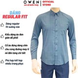 Áo Sơ Mi Nam Tay Dài Owen AR230749DT màu kẻ caro xanh nhạt dáng regular fit tà lượn có túi chất liệu sợi tre