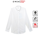 Áo Sơ Mi Trắng Nam Dài Tay Owen AS230193D màu trắng dệt sọc mờ jacquard dáng slim fit tà lượn không túi vải sợi tre