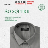 Áo Sơ Mi Nam Tay Dài Owen AS230557D màu dobby xám dáng slim fit tà lượn không túi chất liệu sợi tre