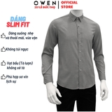 Áo Sơ Mi Nam Tay Dài Owen AS230557D màu dobby xám dáng slim fit tà lượn không túi chất liệu sợi tre