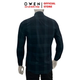 Áo Sơ Mi Nam Tay Dài Owen AS230702D màu kẻ caro đen xám dáng slim fit tà lượn không túi chất liệu sợi tre