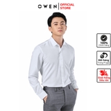 Áo Sơ Mi Trắng Nam Tay Dài Owen AS230318D (AS221196D) màu trắng trơn dáng slim fit tà lượn không túi vải nano