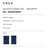 Áo Sơ Mi Nam Tay Ngắn Owen AR220133NT Màu Navy Slub Dáng Regular Fit Tà Lượn Có Túi Vải Sợi Tre