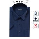 Áo Sơ Mi Nam Tay Ngắn Owen AR220133NT Màu Navy Slub Dáng Regular Fit Tà Lượn Có Túi Vải Sợi Tre