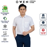 Áo Sơ Mi Nam Tay Ngắn Owen AB221642NT màu trắng dáng body fit tà bằng có túi chất liệu mới Recycle Polyester