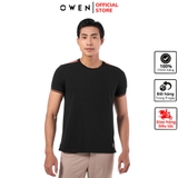 Áo Thun Nam Tay Ngắn Không Cổ Owen TSN231462 màu đen trơn dáng body fit vải cotton