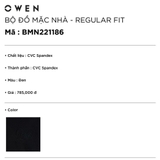 Bộ mặc nhà OWEN BMN221186 Màu đen trơn Dáng Regular Fit áo cổ tròn quần cạp chun CVC Spandex