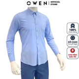 Áo Sơ Mi Nam Tay Dài Owen AR230668DT màu dobby xanh dương dáng regular fit tà lượn có túi chất liệu sợi tre