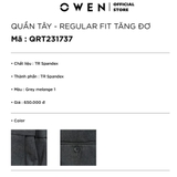 Quần Tây Nam Owen QRT231737 màu xám đen trơn dáng regular fit cạp tăng đơ vải polyester