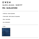 Quần Jean Nam Owen Quần Bò Nam QJSL221492 Xanh đậm Dáng Slim Fit Vải Denim Cotton