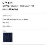 Quần jogger nam owen JG210008 Màu xanh navy Dáng Regular Fit bo gấu Vải visco