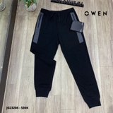 Quần jogger nam owen JG23286 Màu Đen Viền Ghi Túi Dáng Regular Fit Bo Gấu Vải visco