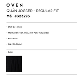 Quần jogger nam owen JG23296 Màu đen Dáng Regular Fit bo gấu Vải visco