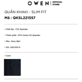 Quần Kaki Nam Owen QKSL221557 màu dark navy trơn Dáng Slim Fit Vải Cotton