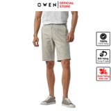 Quần short âu nam Owen ST231274 màu be trơn dáng slim fit vải cotton