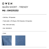 Quần short âu nam Owen SW231232 màu slub xanh sáng Dáng Trendy vải polyester