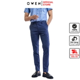 Quần Tây Nam Owen QST231266 màu kẻ caro xanh dáng slim fit cạp tăng đơ vải polyester