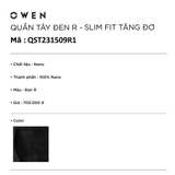 Quần Tây Nam Owen QST231509R1 (QST242464R) màu đen Dáng Slim Fit Cạp tăng đơ vải nano