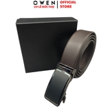 Thắt Lưng Nam Owen BELT232625 dây da màu đen dập vân Mặt Khóa Trượt Tự Động chất liệu da PU