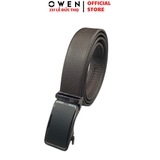 Thắt Lưng Nam Owen BELT232625 dây da màu đen dập vân Mặt Khóa Trượt Tự Động chất liệu da PU