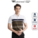 Áo Thun Polo Nam Cổ Bẻ Aristino APS129S3 Màu: Xanh rêu 68 kẻ Jacquard