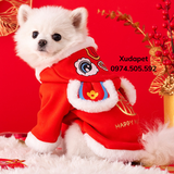 ÁO TẾT ĐỎ CÓ NÓN LÂN CUTE CHO CHÓ MÈO - SP007161