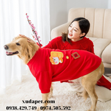 Áo tết đỏ cho chó lớn hình mèo chúc tết may mắn - SP005324