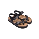 Sandal unisex xỏ ngón da pu đen handmade