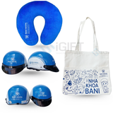 Bộ quà tặng mũ bảo hiểm, túi canvas, gối cổ  - In logo Nha khoa Bani