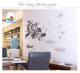 Decal dán tường phòng khách  combo TRANH THỦY MẶC NON NƯỚC HỮU TÌNH sang trọng