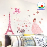 Decal dán tường cô gái Paris ngọt ngào sang trọng