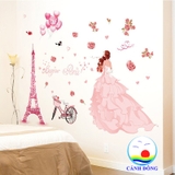 Decal dán tường cô gái Paris ngọt ngào sang trọng