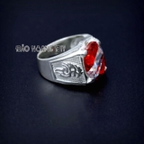Nhẫn bạc nam đá ghép đỏ trắng hình ovan đúc rồng PVN1817
