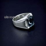 Nhẫn bạc nam đá xanh nước biển cho người mệnh thủy PVN1820