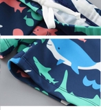 Bộ bơi bé trai cộc tay trắng cá mập, tay xanh, quần rời  Momasong