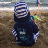 Bộ bơi tím than cộc hình cá voi, kèm mũ che gáy