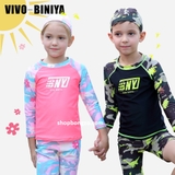 Bộ bơi dài rằn ri, xanh đen, quần cộc - Vivo biniya