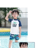 Bộ bơi bé trai cộc tay trắng cá mập, tay xanh, quần rời  Momasong